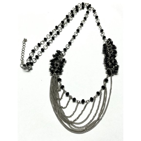 Vintage black beaded crystal chain necklace